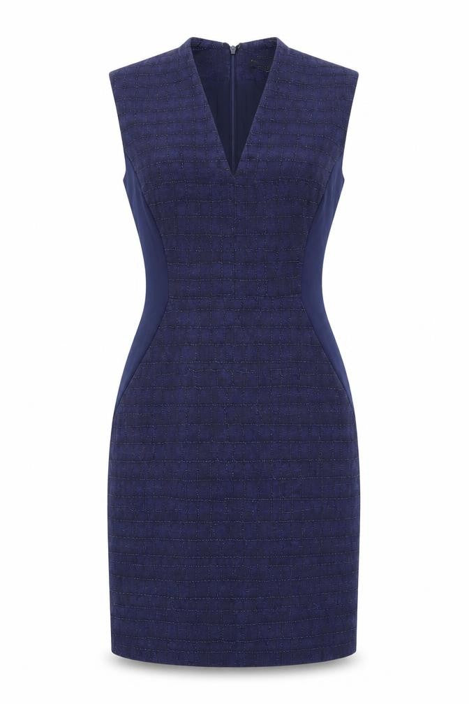 Marks and Spencer Womens Blue Cotton Pencil Dress Size 10 V-Neck Zip