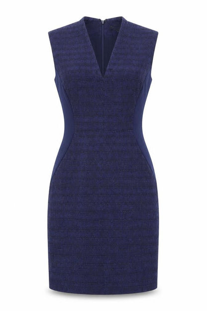Marks and Spencer Womens Blue Cotton Pencil Dress Size 10 V-Neck Zip