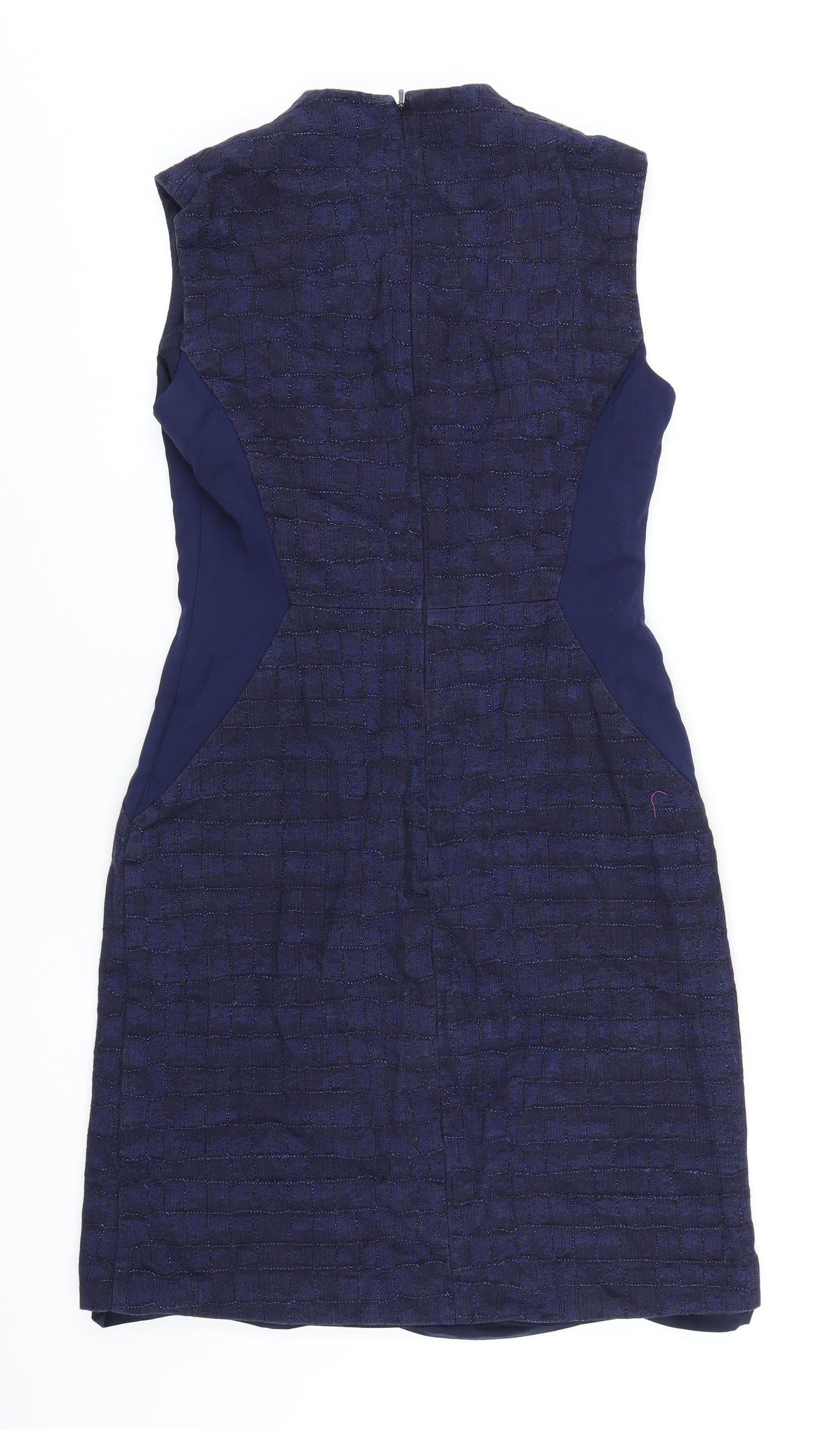 Marks and Spencer Womens Blue Cotton Pencil Dress Size 10 V-Neck Zip