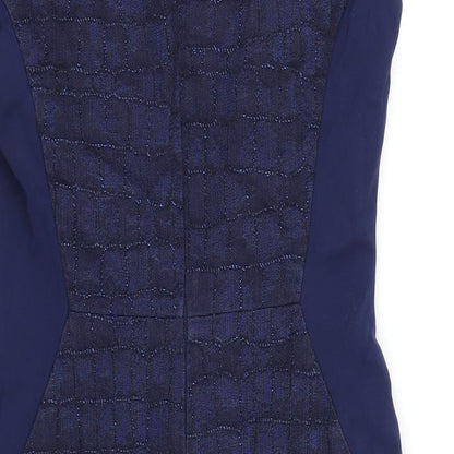 Marks and Spencer Womens Blue Cotton Pencil Dress Size 10 V-Neck Zip