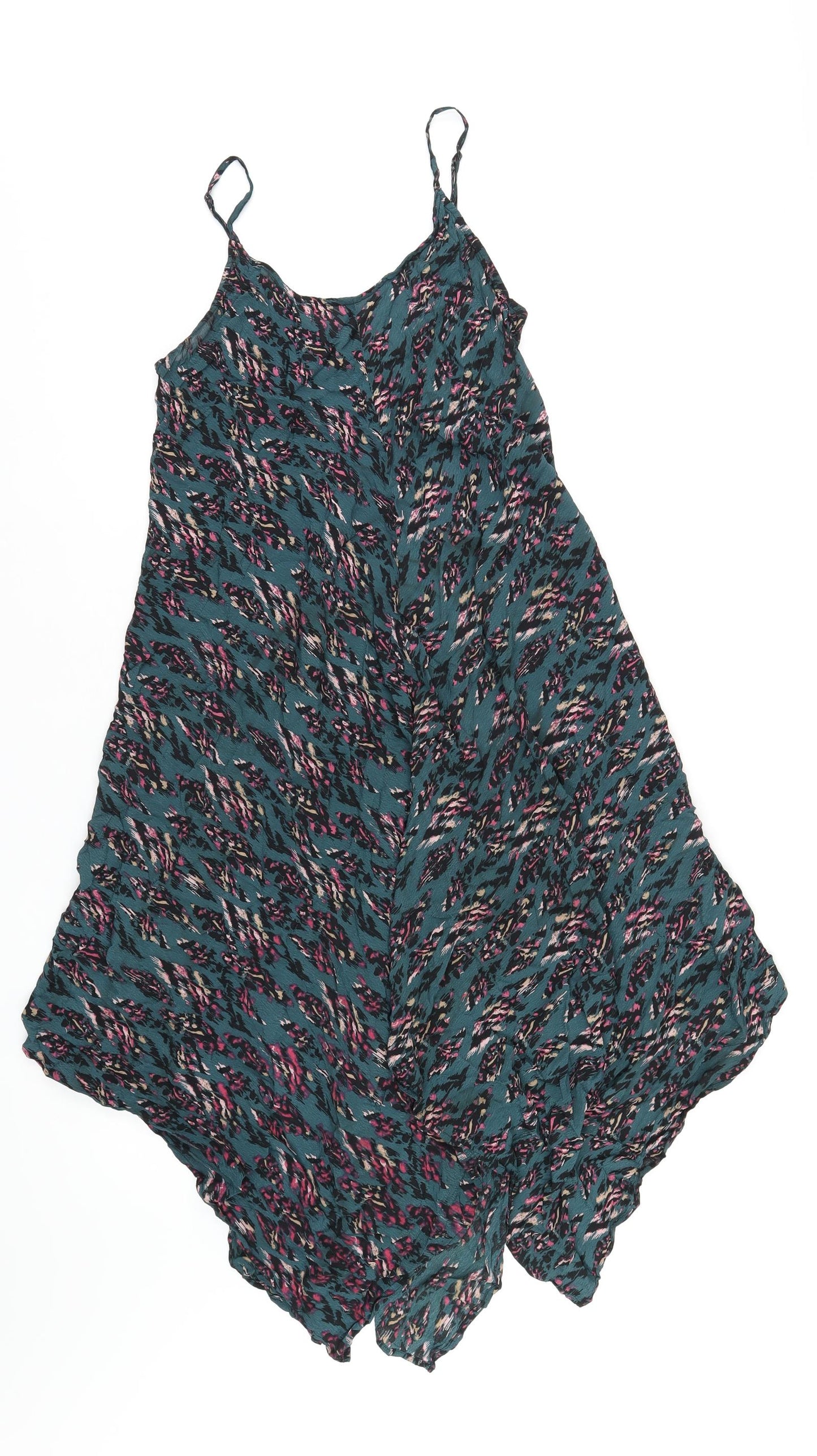 La Mary Womens Green Geometric Viscose A-Line Size S Scoop Neck Pullover