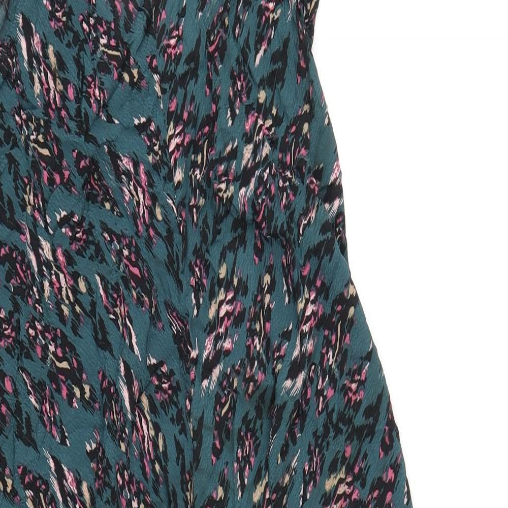 La Mary Womens Green Geometric Viscose A-Line Size S Scoop Neck Pullover