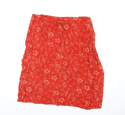 Isabelle Womens Orange Geometric Viscose A-Line Skirt Size 18 Button