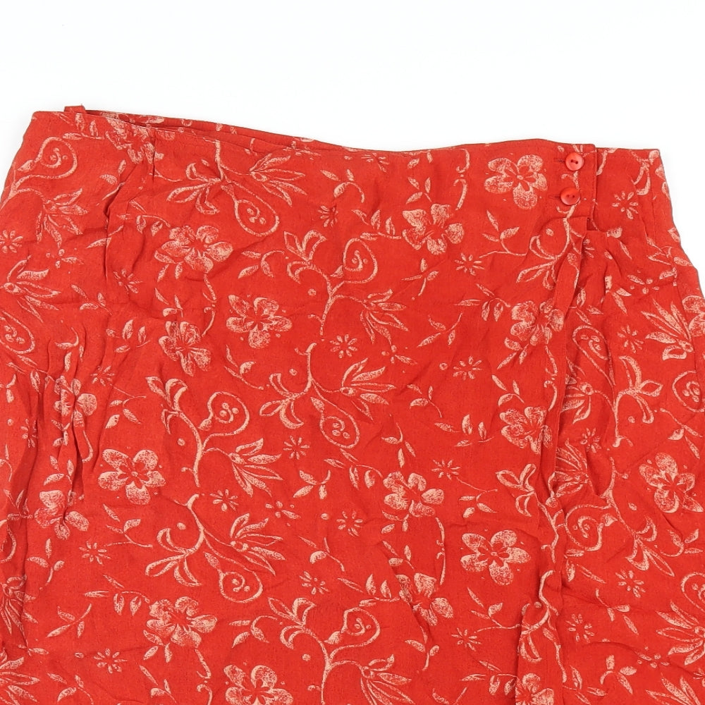 Isabelle Womens Orange Geometric Viscose A-Line Skirt Size 18 Button