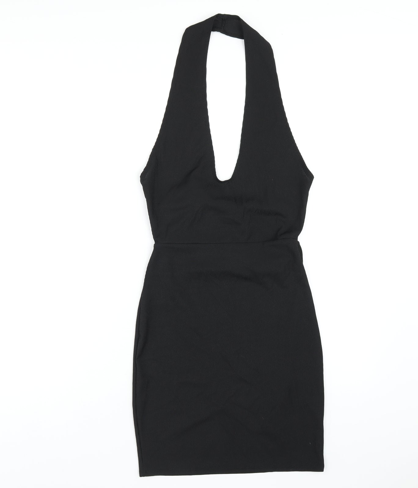 PRETTYLITTLETHING Womens Black Polyester Bodycon Size 8 Halter Pullover
