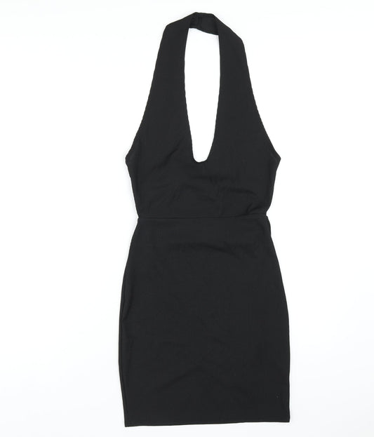 PRETTYLITTLETHING Womens Black Polyester Bodycon Size 8 Halter Pullover