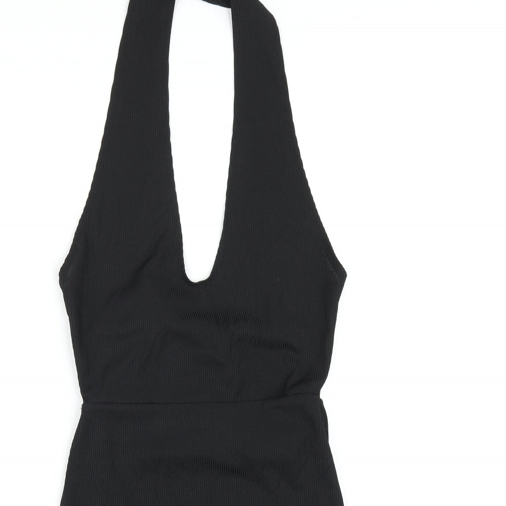 PRETTYLITTLETHING Womens Black Polyester Bodycon Size 8 Halter Pullover