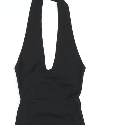 PRETTYLITTLETHING Womens Black Polyester Bodycon Size 8 Halter Pullover