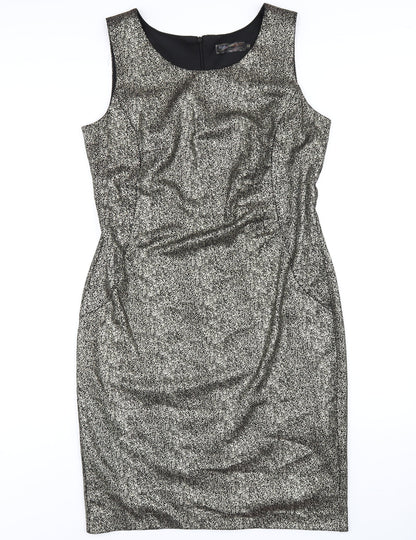 bonprix Womens Gold Polyester Pencil Dress Size 12 Round Neck Zip