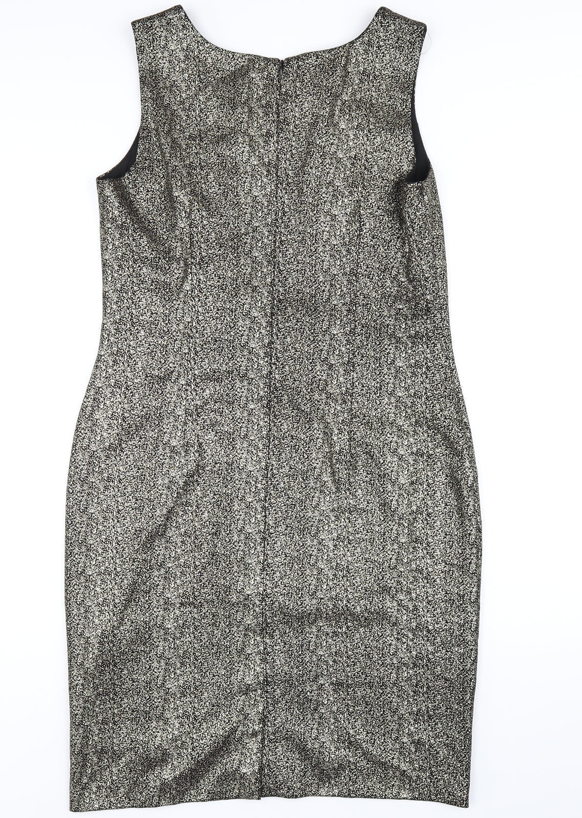 bonprix Womens Gold Polyester Pencil Dress Size 12 Round Neck Zip