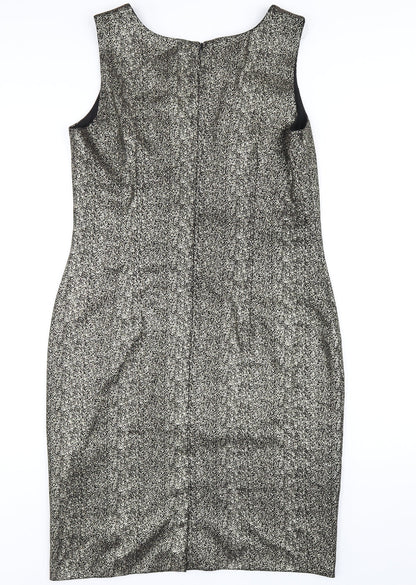 bonprix Womens Gold Polyester Pencil Dress Size 12 Round Neck Zip