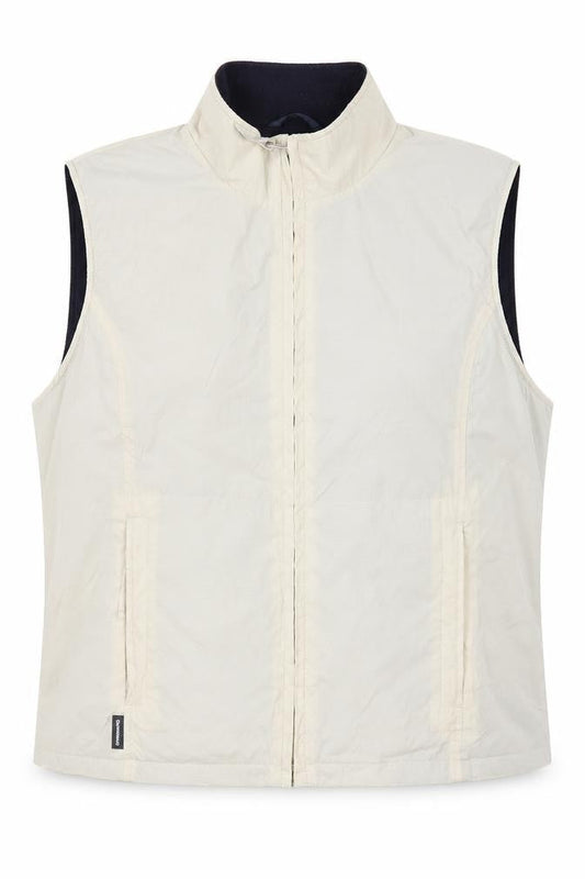 Front view of Dannimac Beige unisex waistcoat l zip casual