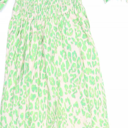 Marks and Spencer Womens Green Animal Print Viscose A-Line Size 6 V-Neck Pullover - Leopard Pattern
