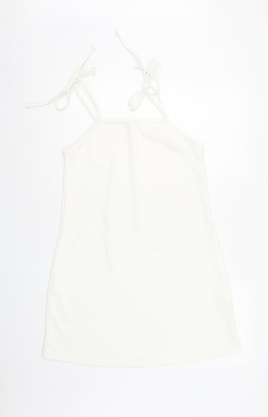 Missguided Womens White Polyester A-Line Size 10 Square Neck Tie