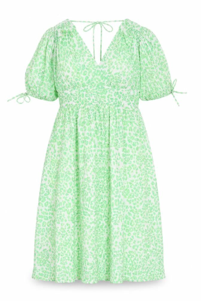 Marks and Spencer Womens Green Animal Print Viscose Trapeze & Swing Size 10 V-Neck Pullover - Leopard Pattern