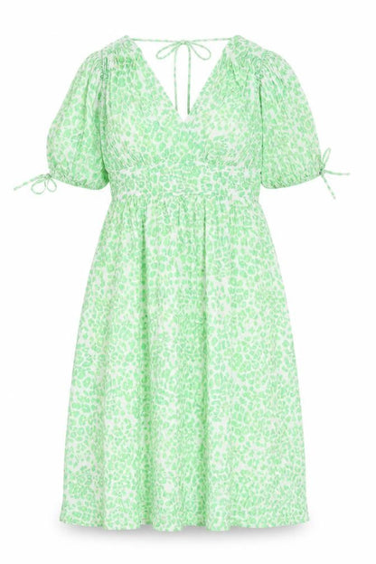 Marks and Spencer Womens Green Animal Print Viscose Trapeze & Swing Size 10 V-Neck Pullover - Leopard Pattern