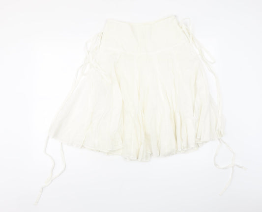 Miss Selfridge Womens White Cotton Swing Skirt Size 6 Zip - Tie Detail