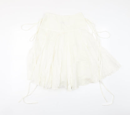 Miss Selfridge Womens White Cotton Swing Skirt Size 6 Zip - Tie Detail