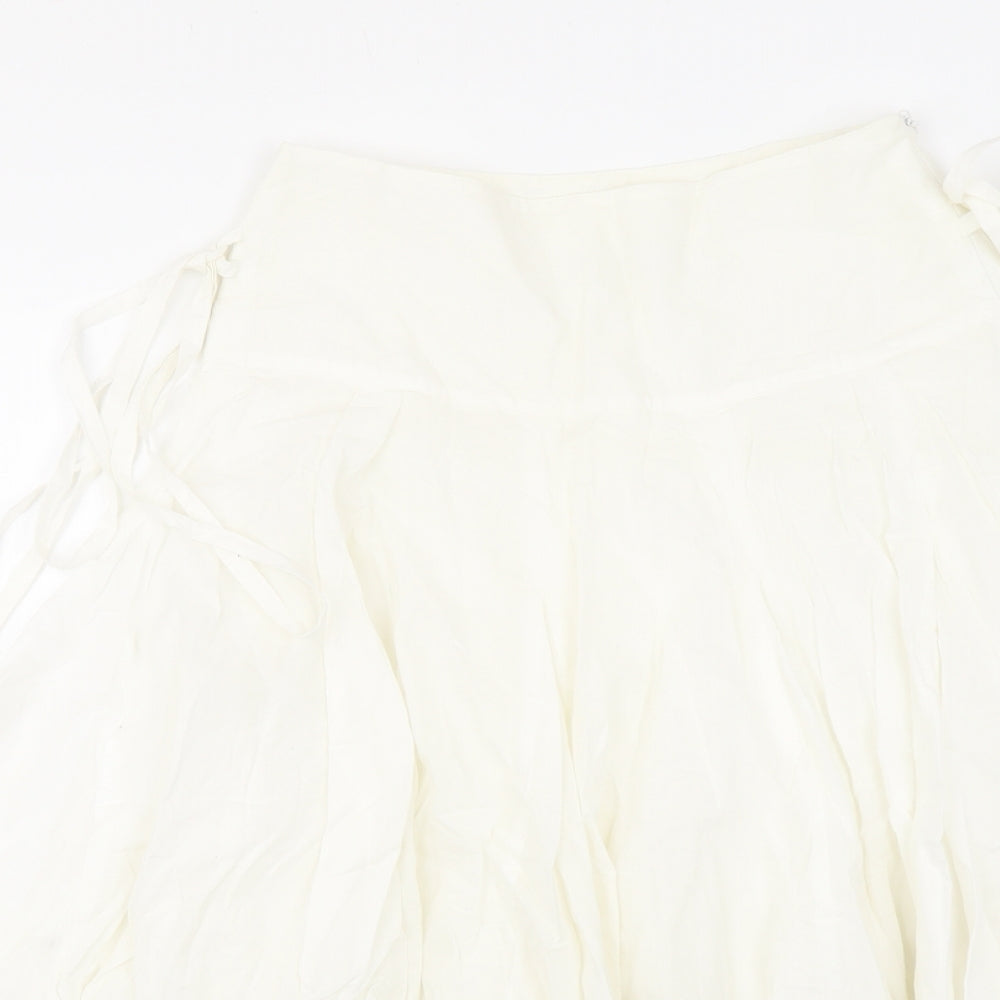 Miss Selfridge Womens White Cotton Swing Skirt Size 6 Zip - Tie Detail