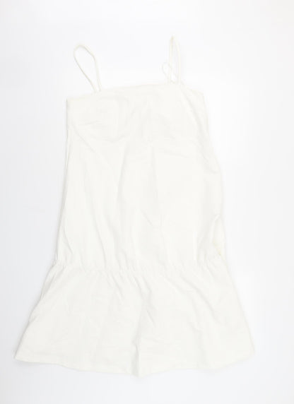 H&M Womens White Cotton Tank Dress Size 10 Square Neck Pullover