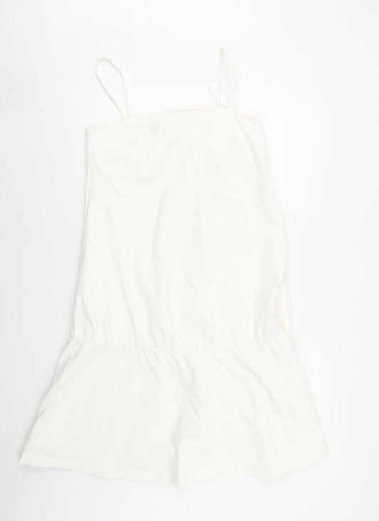 H&M Womens White Cotton Tank Dress Size 10 Square Neck Pullover