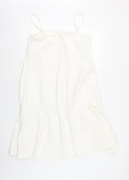 H&M Womens White Cotton Tank Dress Size 10 Square Neck Pullover