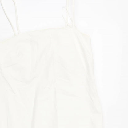 H&M Womens White Cotton Tank Dress Size 10 Square Neck Pullover