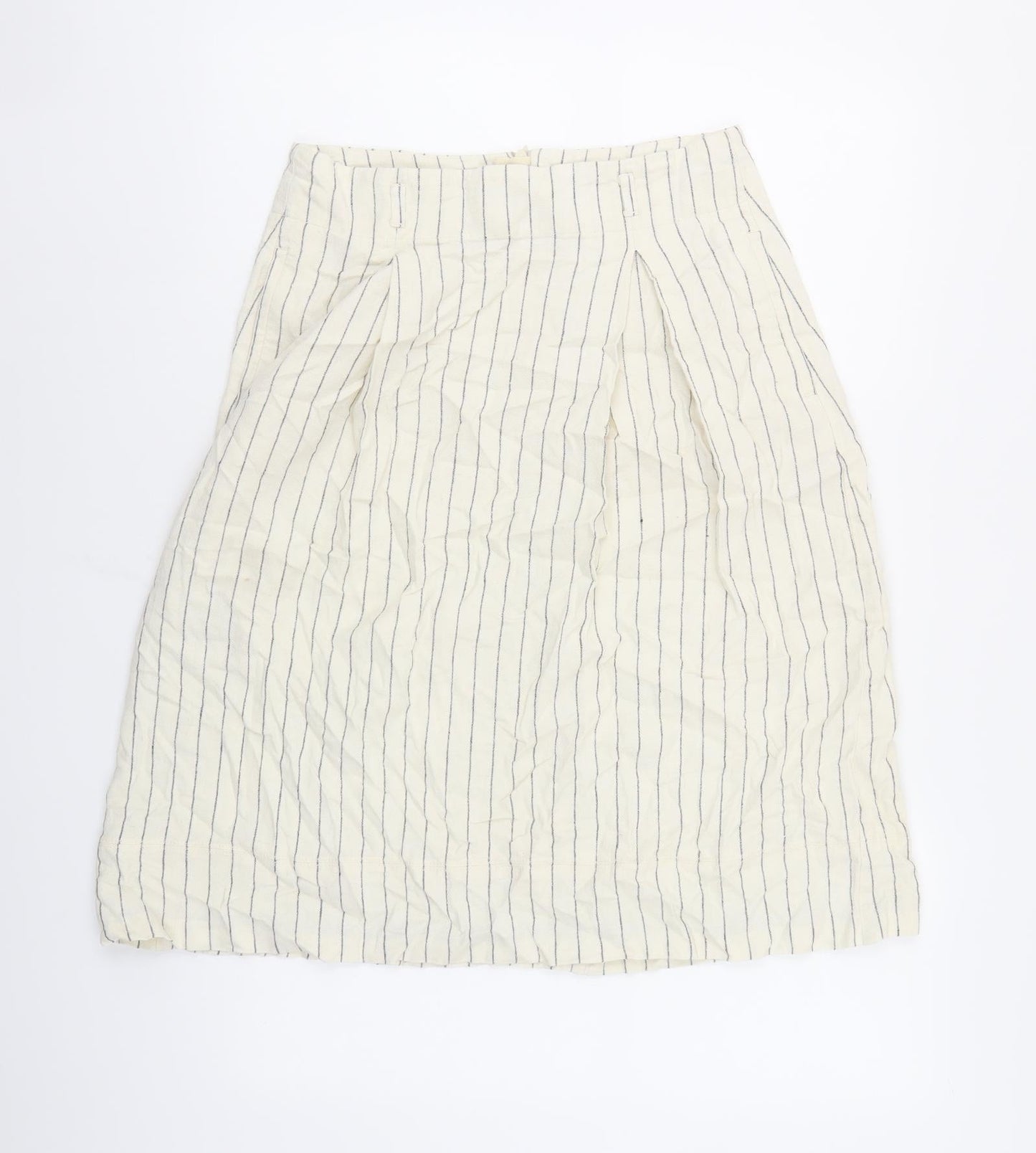 Marks and Spencer Womens Ivory Striped Flax A-Line Skirt Size 10 Zip