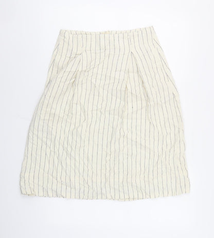 Marks and Spencer Womens Ivory Striped Flax A-Line Skirt Size 10 Zip