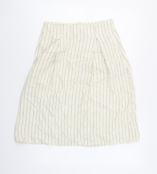 Marks and Spencer Womens Ivory Striped Flax A-Line Skirt Size 10 Zip
