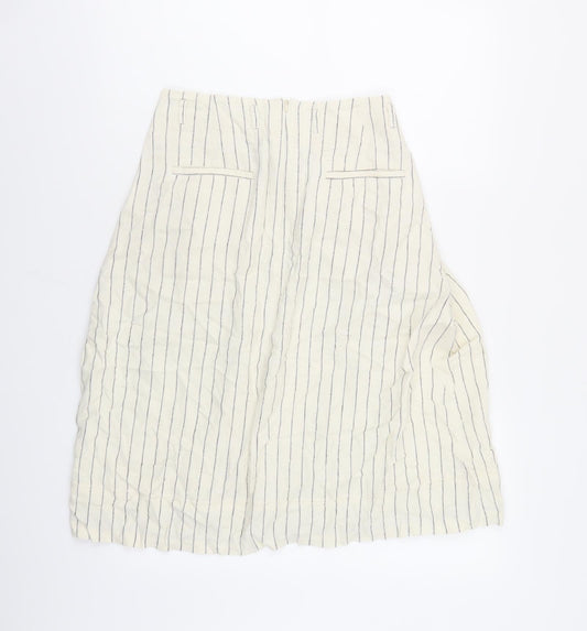 Marks and Spencer Womens Ivory Striped Flax A-Line Skirt Size 10 Zip