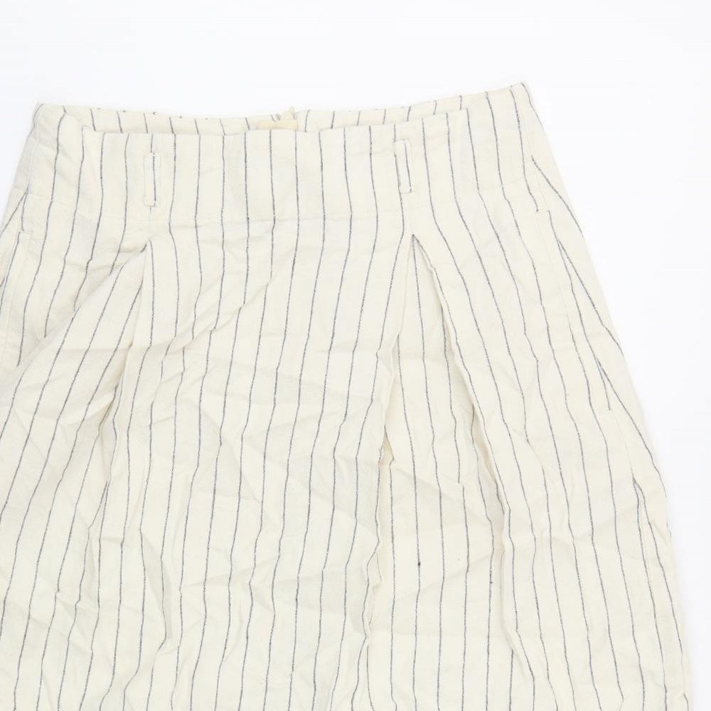 Marks and Spencer Womens Ivory Striped Flax A-Line Skirt Size 10 Zip