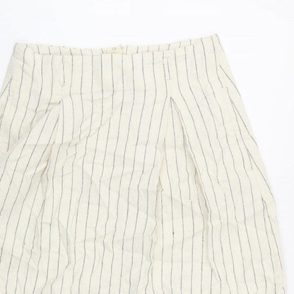 Marks and Spencer Womens Ivory Striped Flax A-Line Skirt Size 10 Zip
