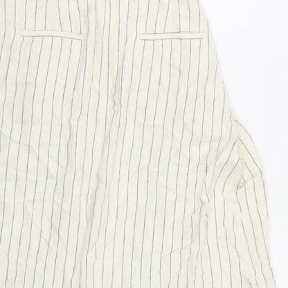 Marks and Spencer Womens Ivory Striped Flax A-Line Skirt Size 10 Zip