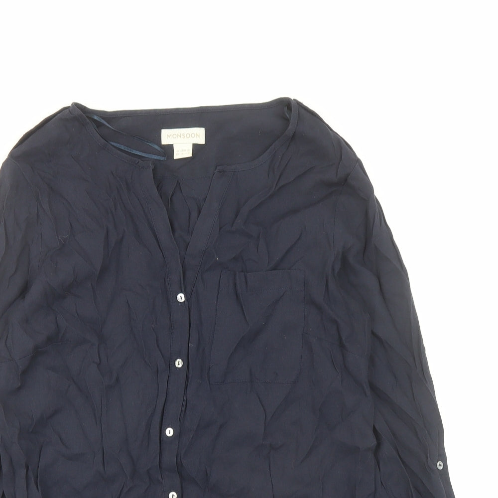 Womens UK Size 12 Monsoon Blue Basic Button-Up
