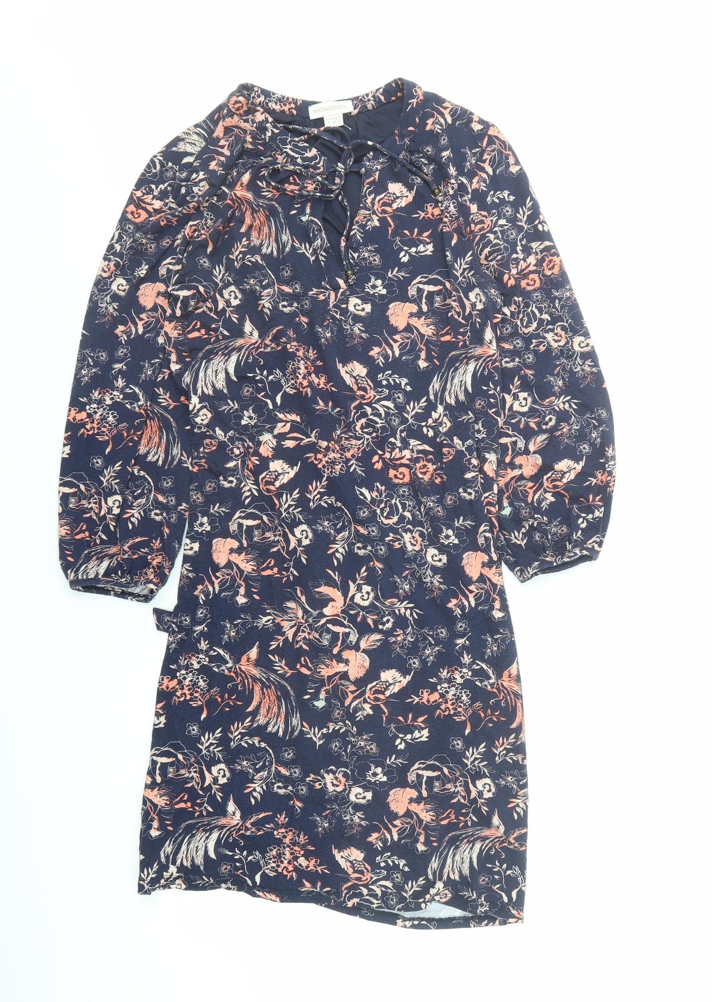 Monsoon Womens Blue Herringbone Viscose A-Line Size 12 Round Neck Pullover