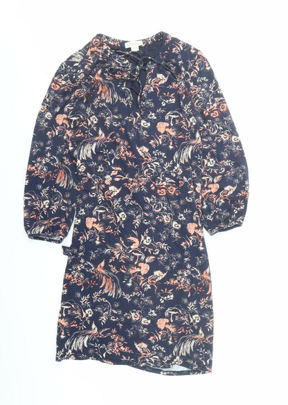 Monsoon Womens Blue Herringbone Viscose A-Line Size 12 Round Neck Pullover