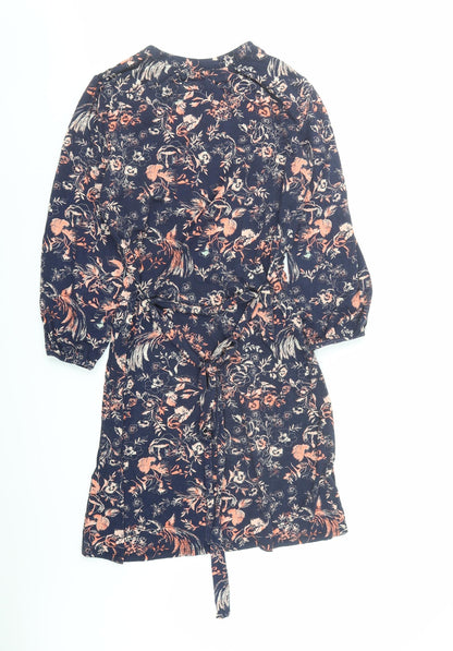 Monsoon Womens Blue Herringbone Viscose A-Line Size 12 Round Neck Pullover