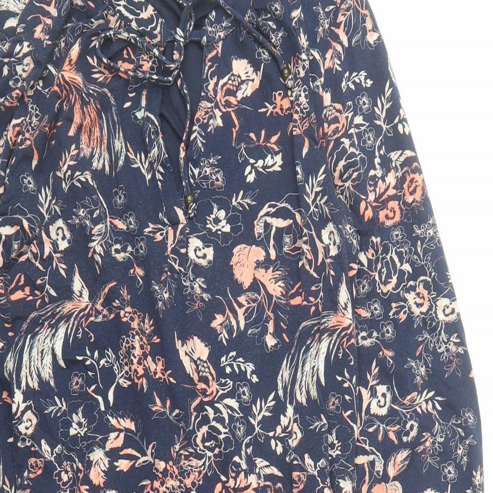 Monsoon Womens Blue Herringbone Viscose A-Line Size 12 Round Neck Pullover