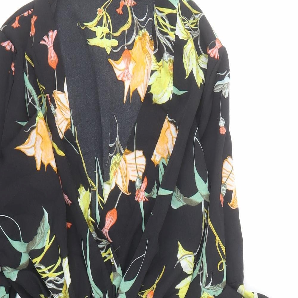 Boohoo Womens Black Floral Polyester Playsuit One-Piece Size 6 Pullover - Belted