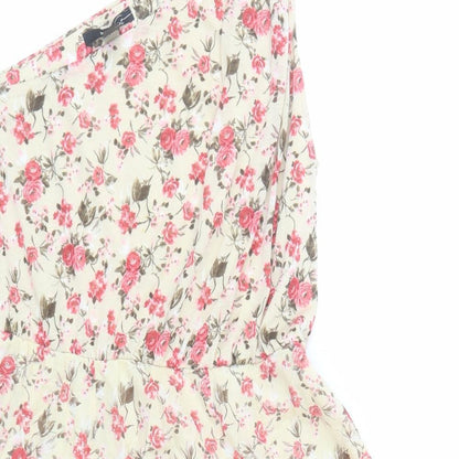 Mango Womens Beige Floral Polyester Fit & Flare Size L One Shoulder Pullover