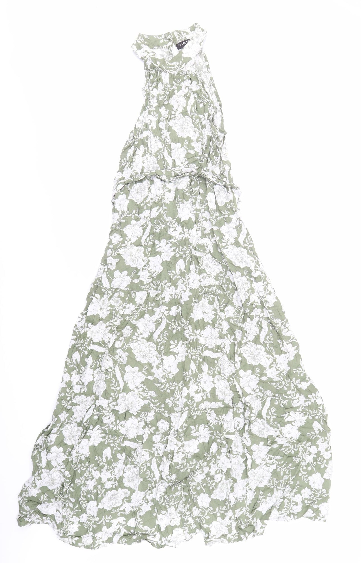 FS Collection Womens Green Floral Polyester Trapeze & Swing Size XS Mock Neck Button - Belted