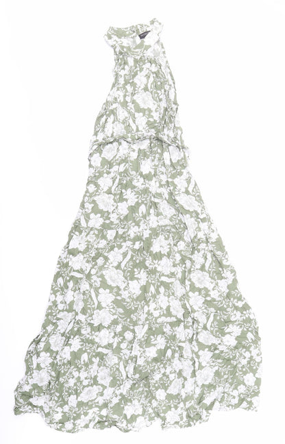 FS Collection Womens Green Floral Polyester Trapeze & Swing Size XS Mock Neck Button - Belted