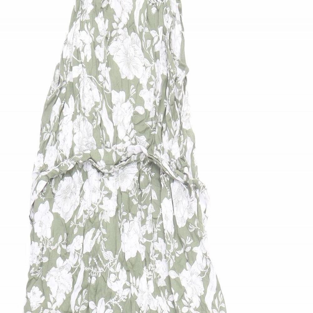 FS Collection Womens Green Floral Polyester Trapeze & Swing Size XS Mock Neck Button - Belted