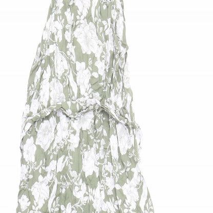 FS Collection Womens Green Floral Polyester Trapeze & Swing Size XS Mock Neck Button - Belted