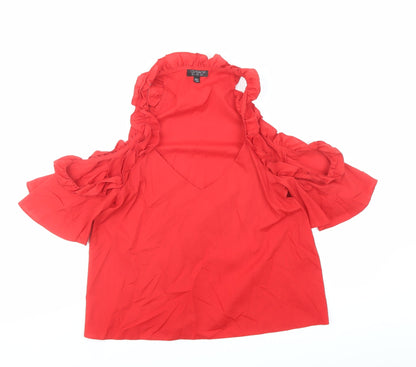 Womens UK Size 10 Topshop Red Basic Blouse
