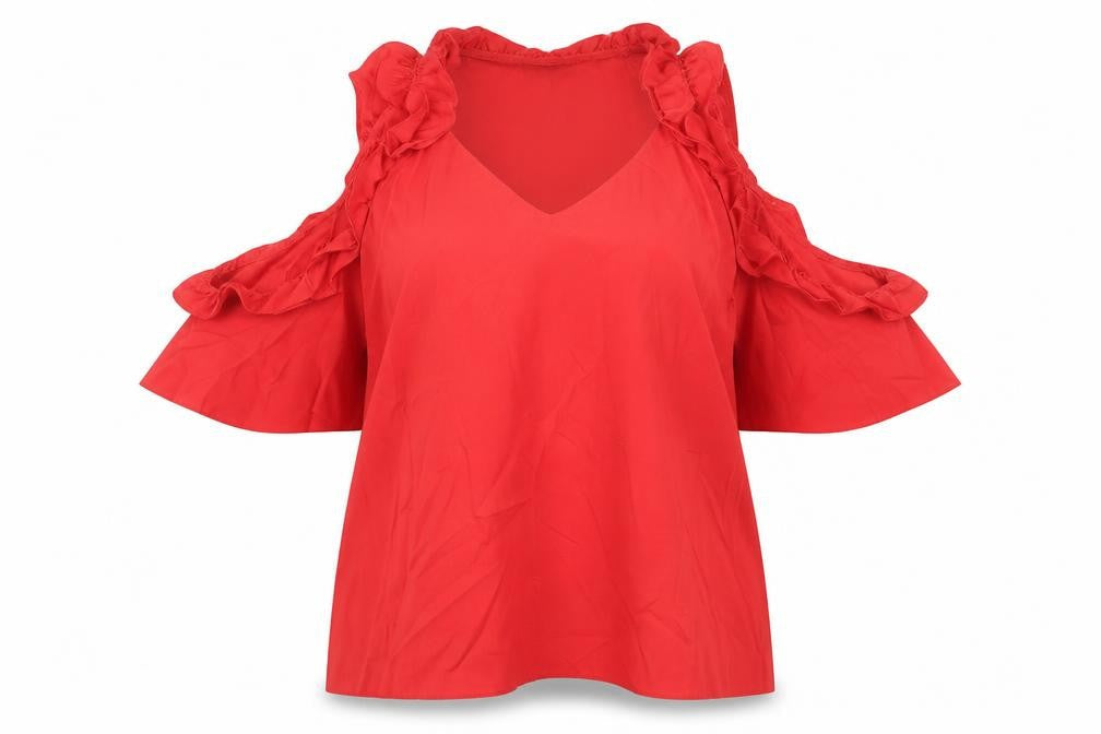 Womens UK Size 10 Topshop Red Basic Blouse
