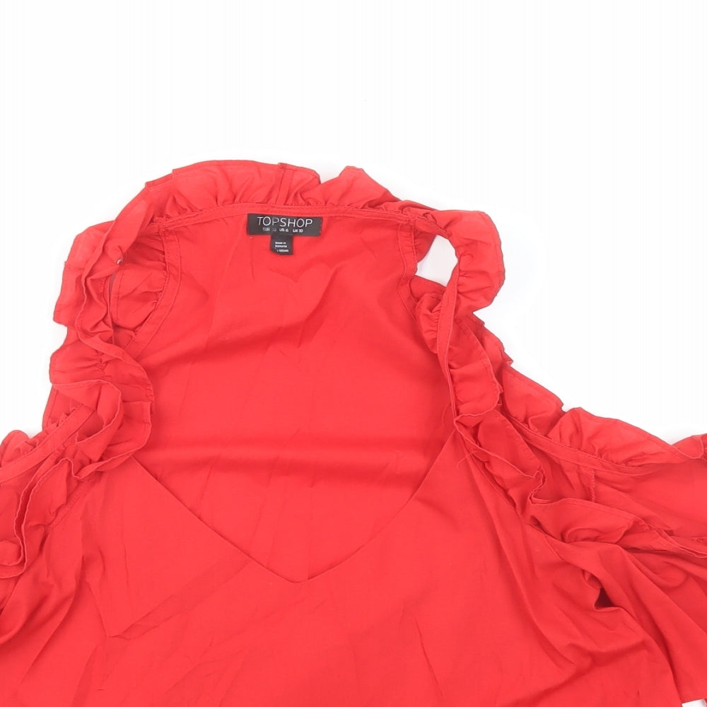 Womens UK Size 10 Topshop Red Basic Blouse