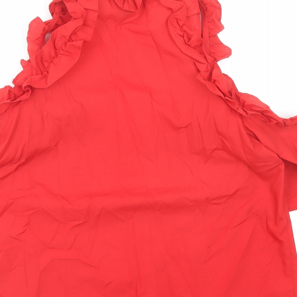 Womens UK Size 10 Topshop Red Basic Blouse