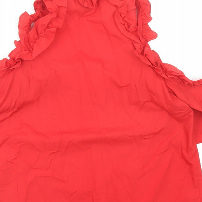Womens UK Size 10 Topshop Red Basic Blouse